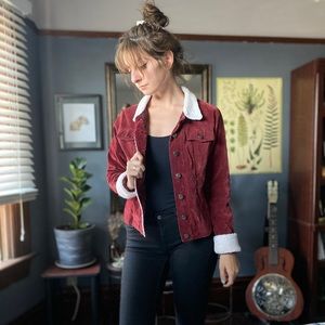 Red corduroy jean jacket